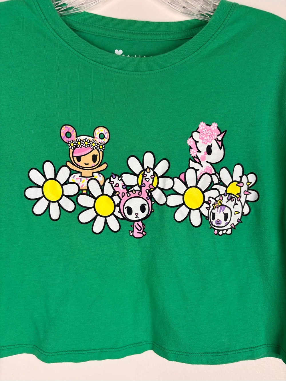 Tokidoki Donutella Floral Crew Neck Cropped Short Sleeve Tee in Green/White - Picture 2 of 9